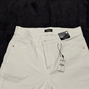 Express High Rise Cropped Flare High Rise Pants in White